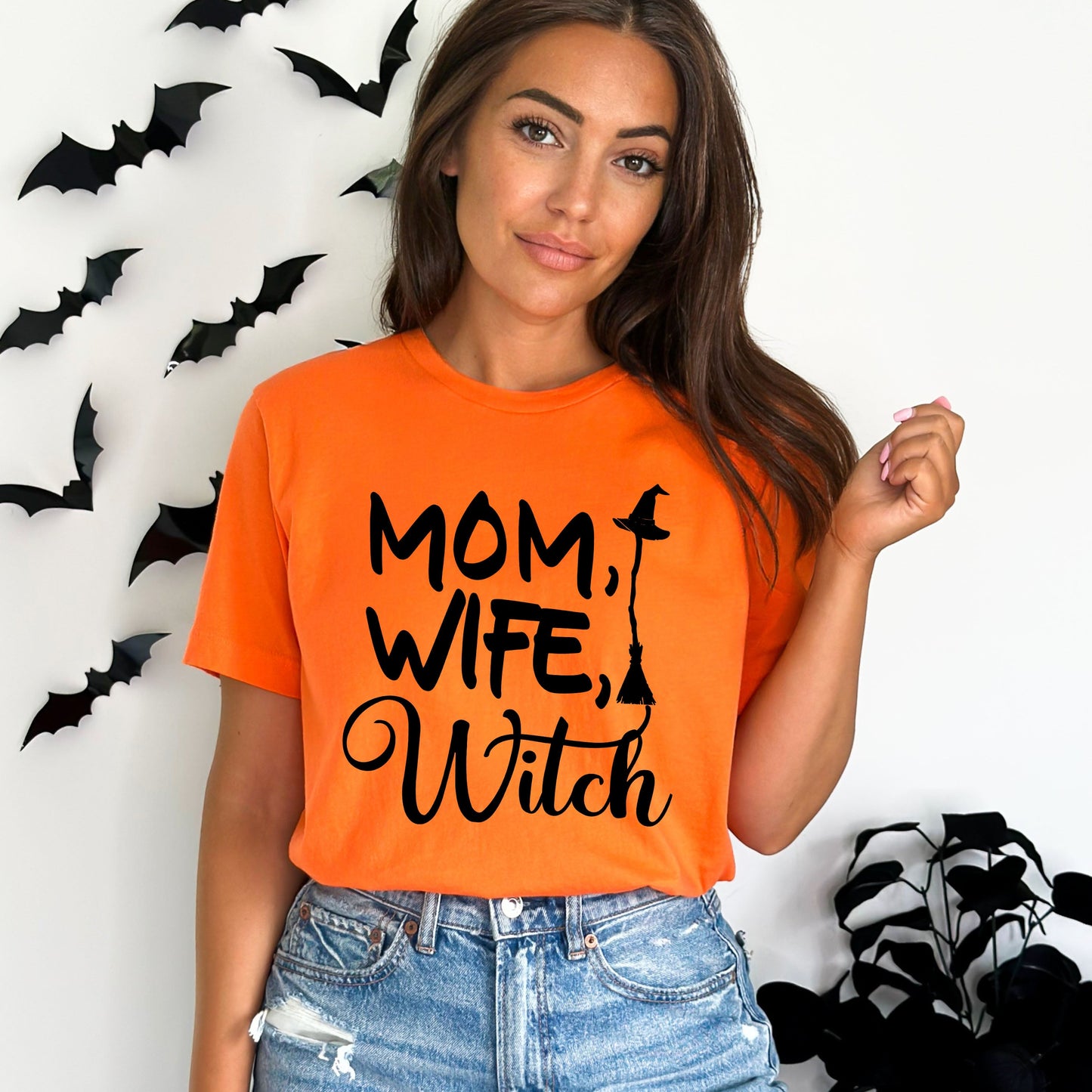 Mom Wife Witch Cursive | Short Sleeve Crew Neck