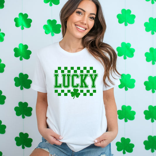 Checkered Lucky Shamrock | Short Sleeve Graphic Tee