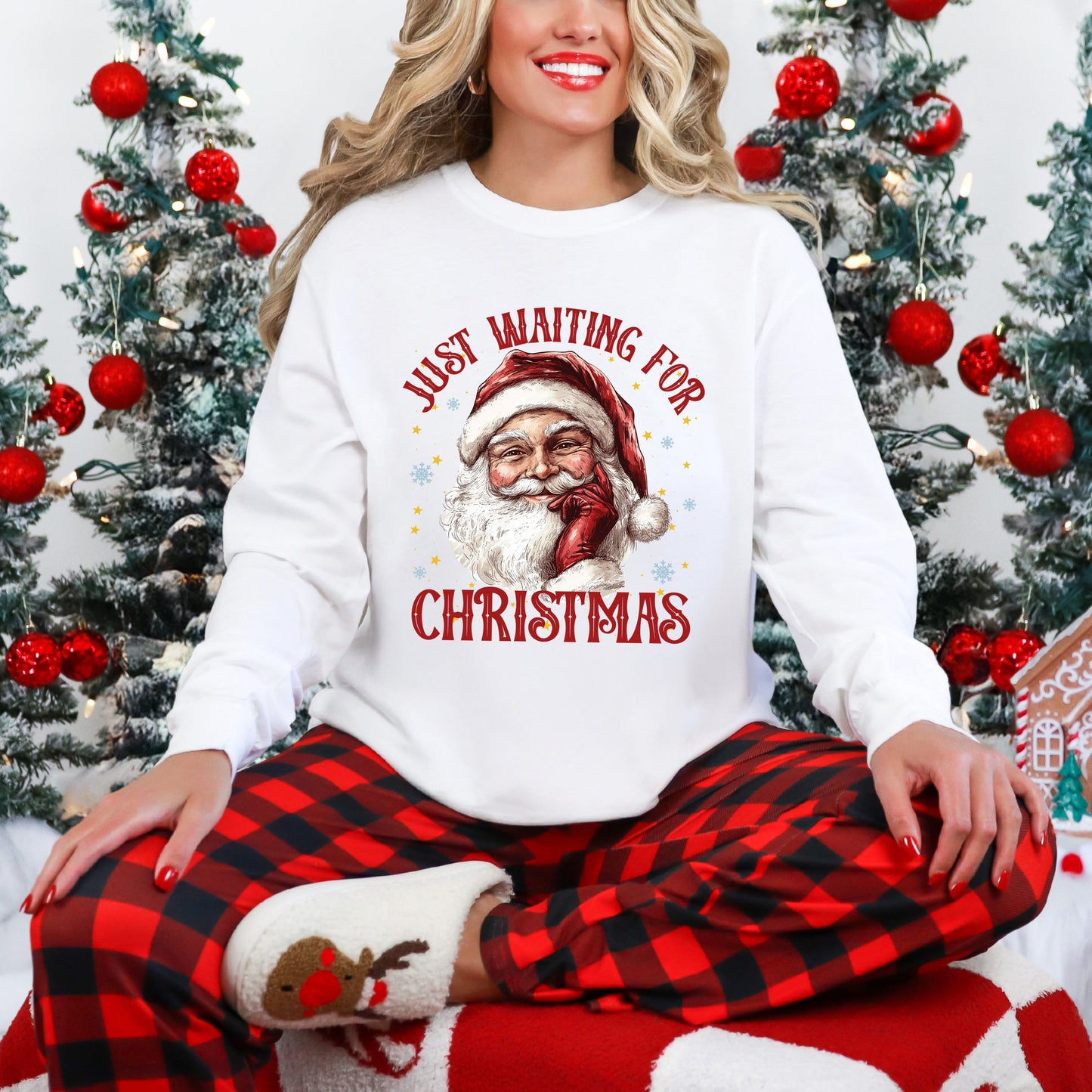 Just Waiting For Christmas Santa | Garment Dyed Long Sleeve