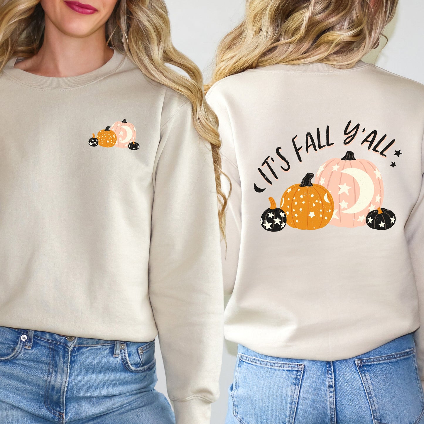 Boho It's Fall Y'all Pumpkins | Sweatshirt | Front and Back Design