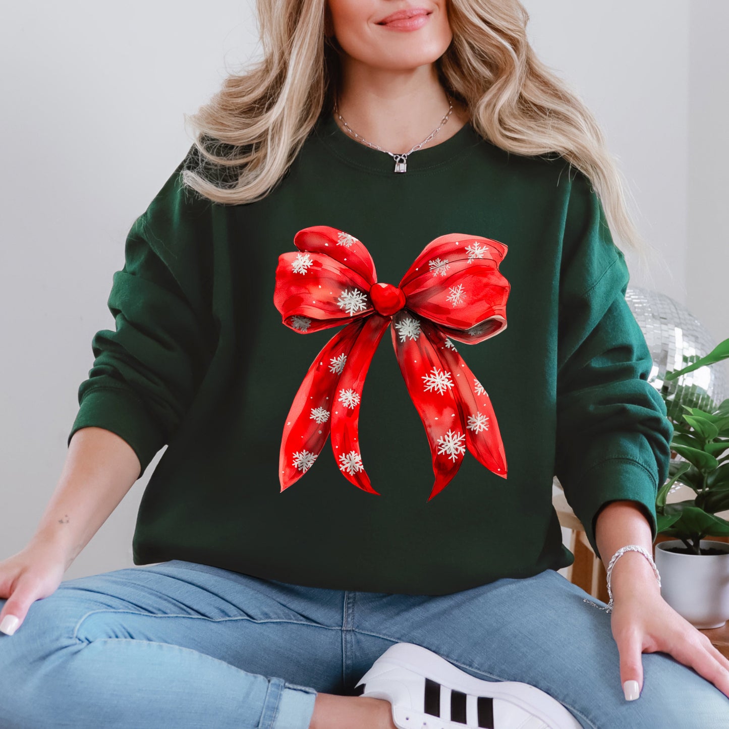 Coquette Christmas Snowflake Bow | Sweatshirt