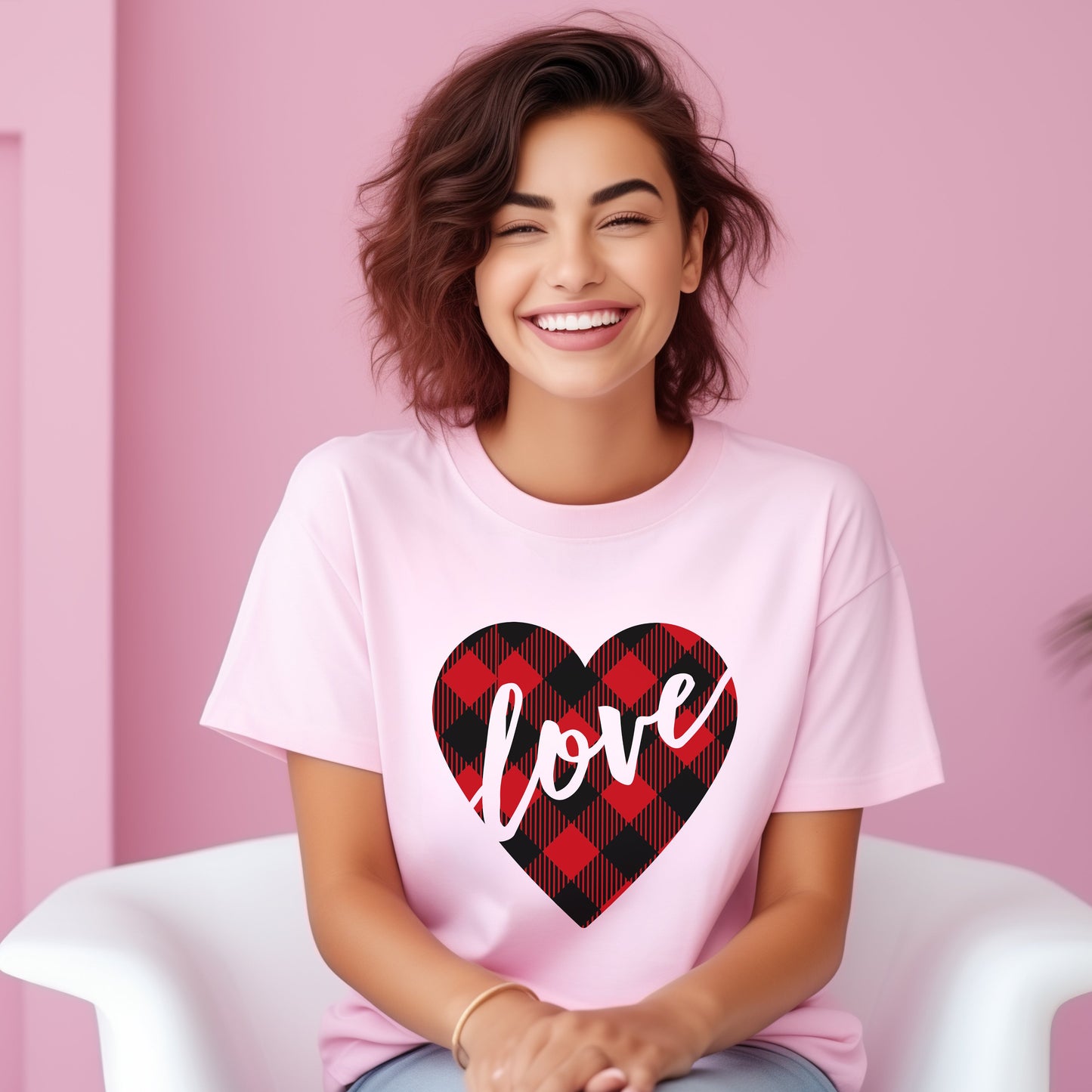 Buffalo Plaid Love Heart | Short Sleeve Graphic Tee