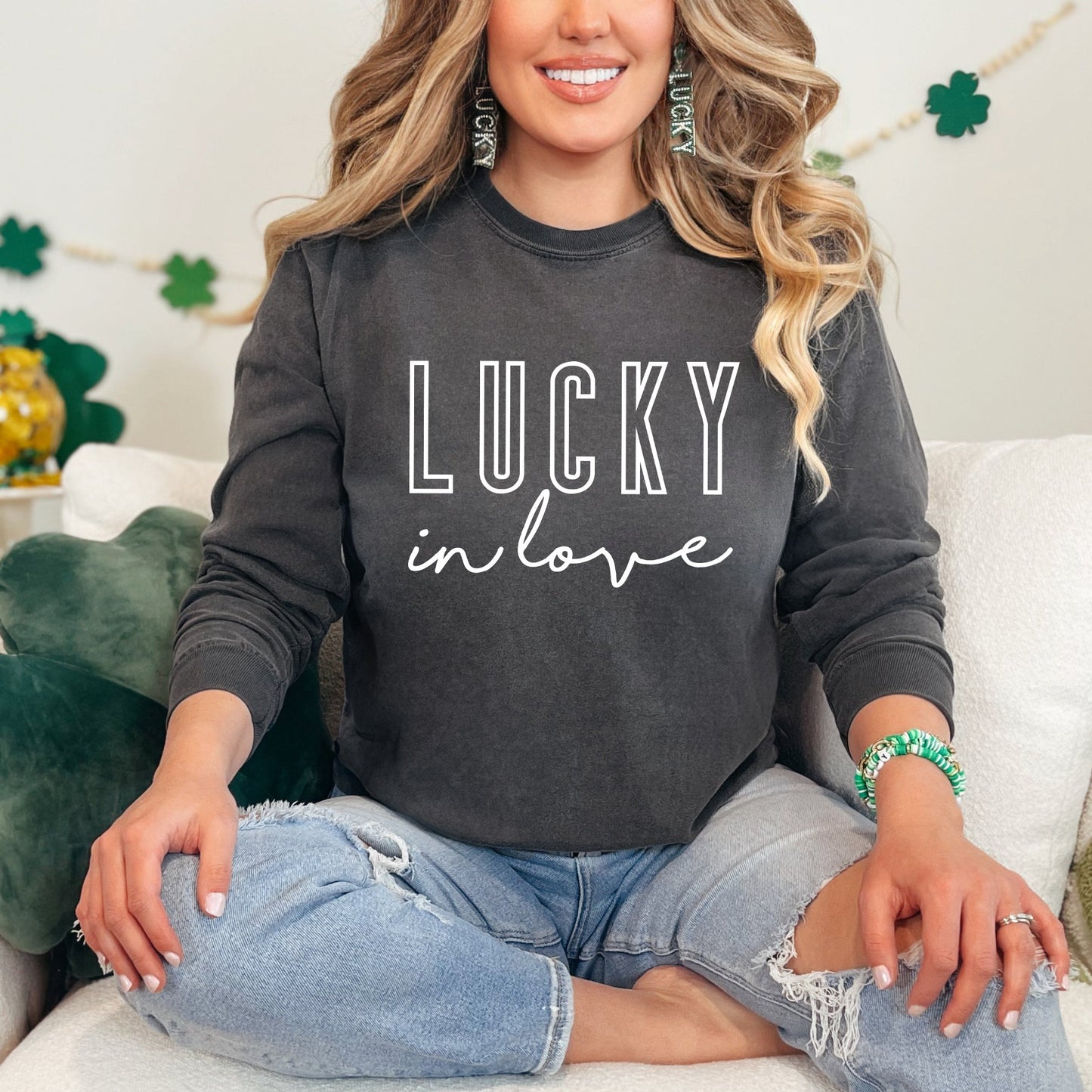 Lucky In Love | Garment Dyed Long Sleeve