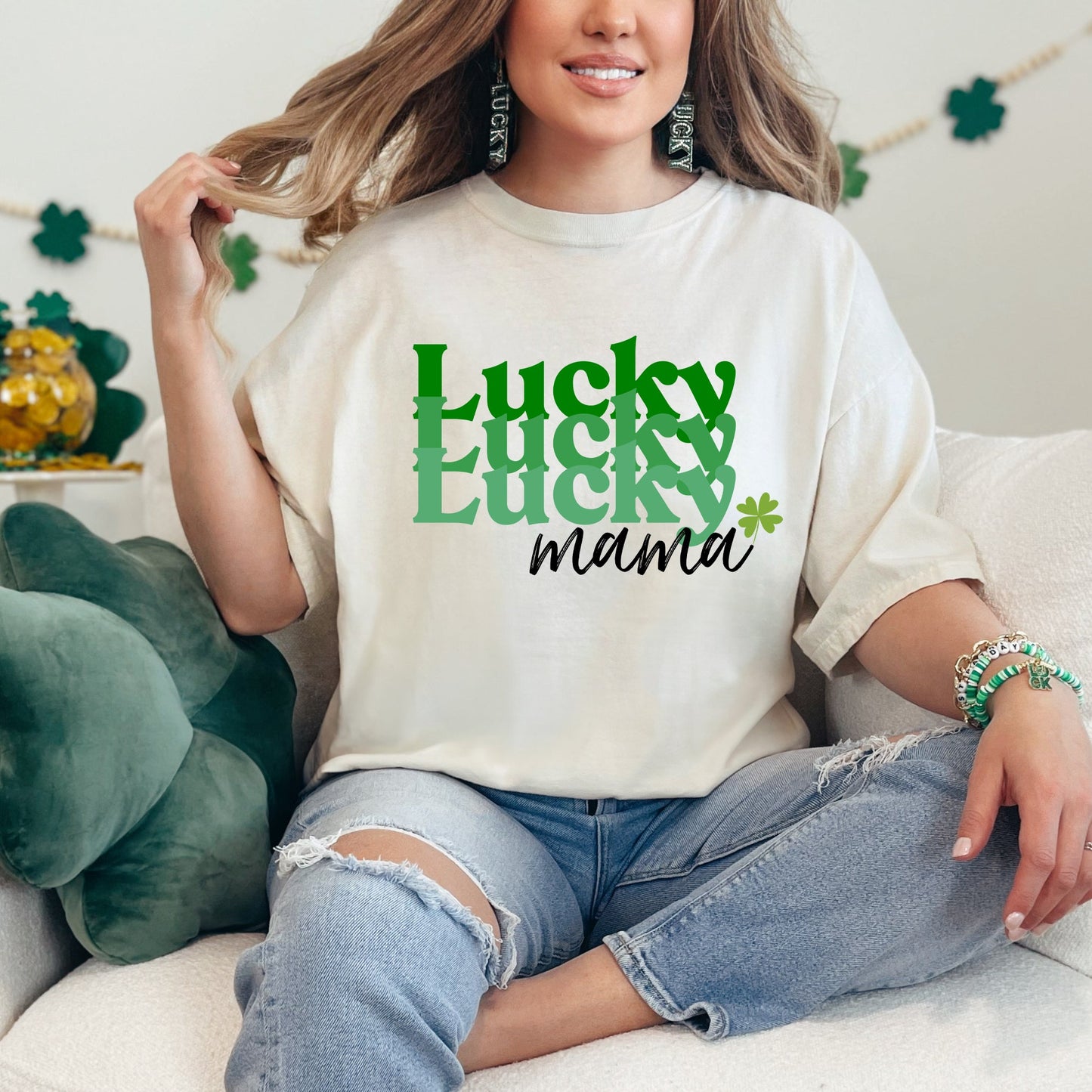 Lucky Mama Stacked | Garment Dyed Tee