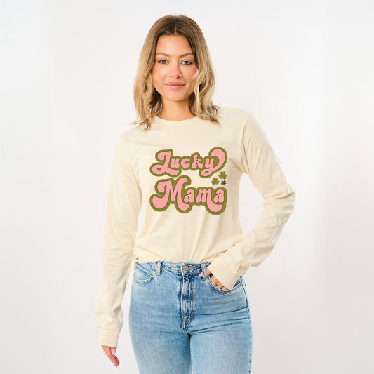 Lucky Mama Retro Clovers | Long Sleeve Crew Neck