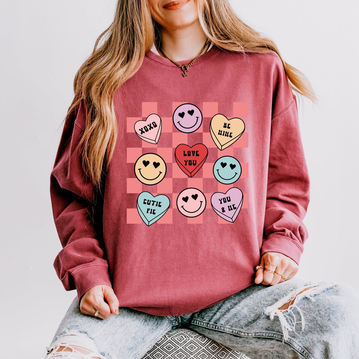 Candy Heart Smile Solid | Lightweight Garment Dyed Sweatshirt