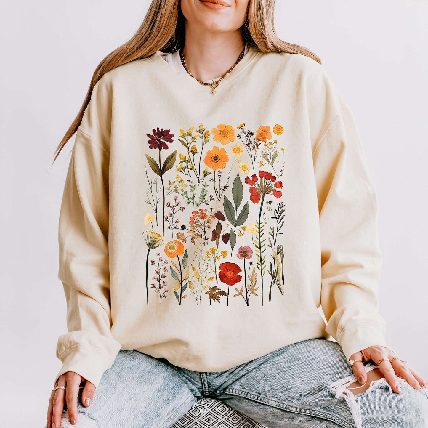 Vintage Pressed Flowers | Lightweight Garment Dyed Sweatshirt