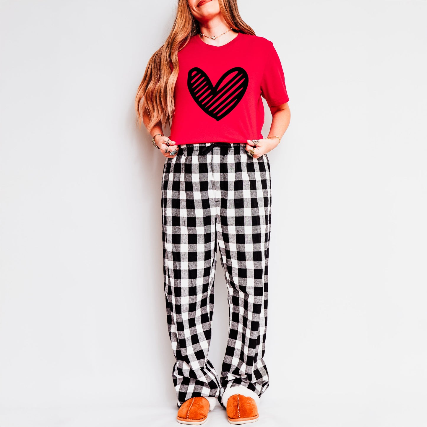 Heart Scribble | Plaid Pajama Set