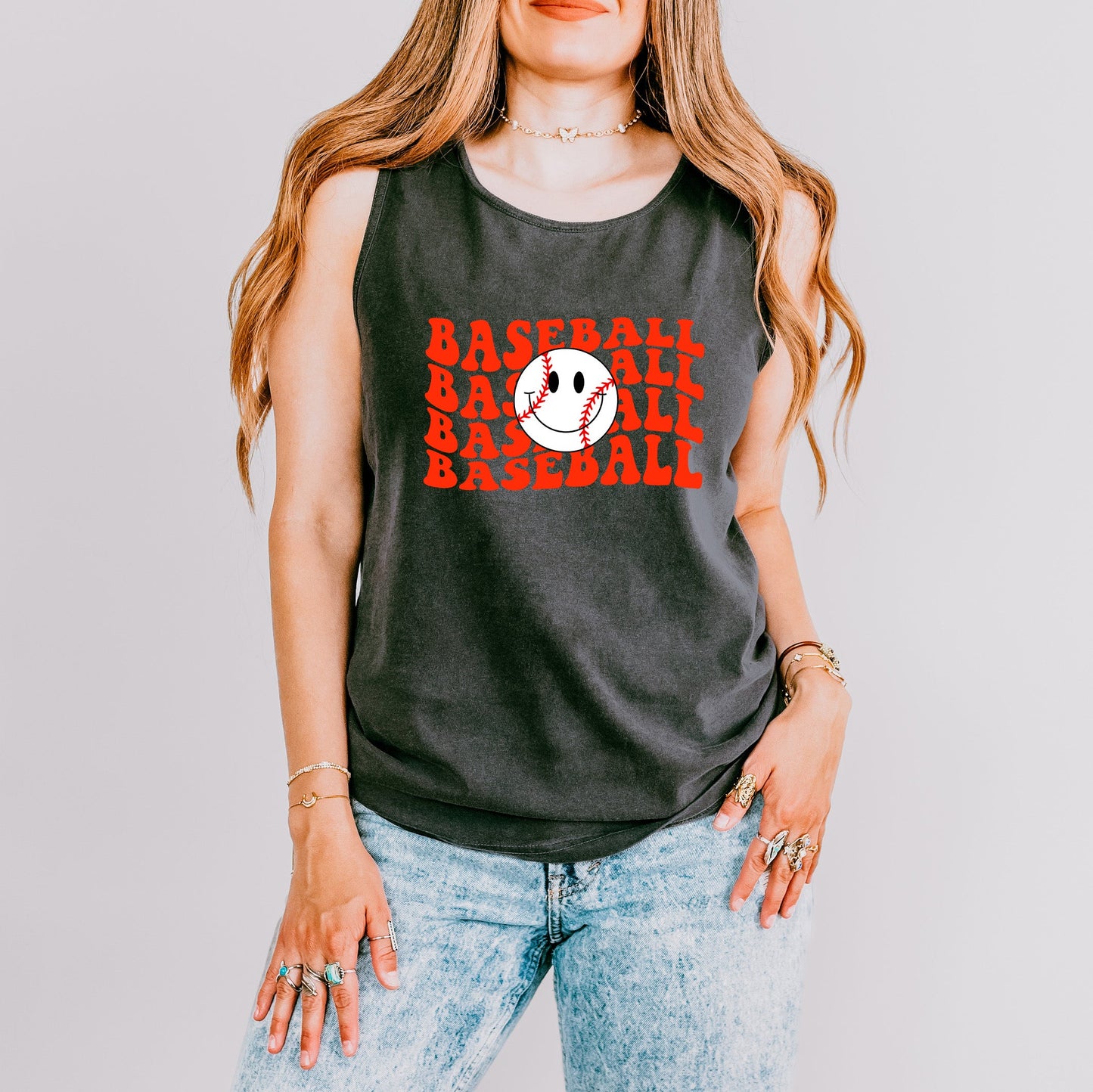 Baseball Stacked Smiley Face | Garment Dyed Tank