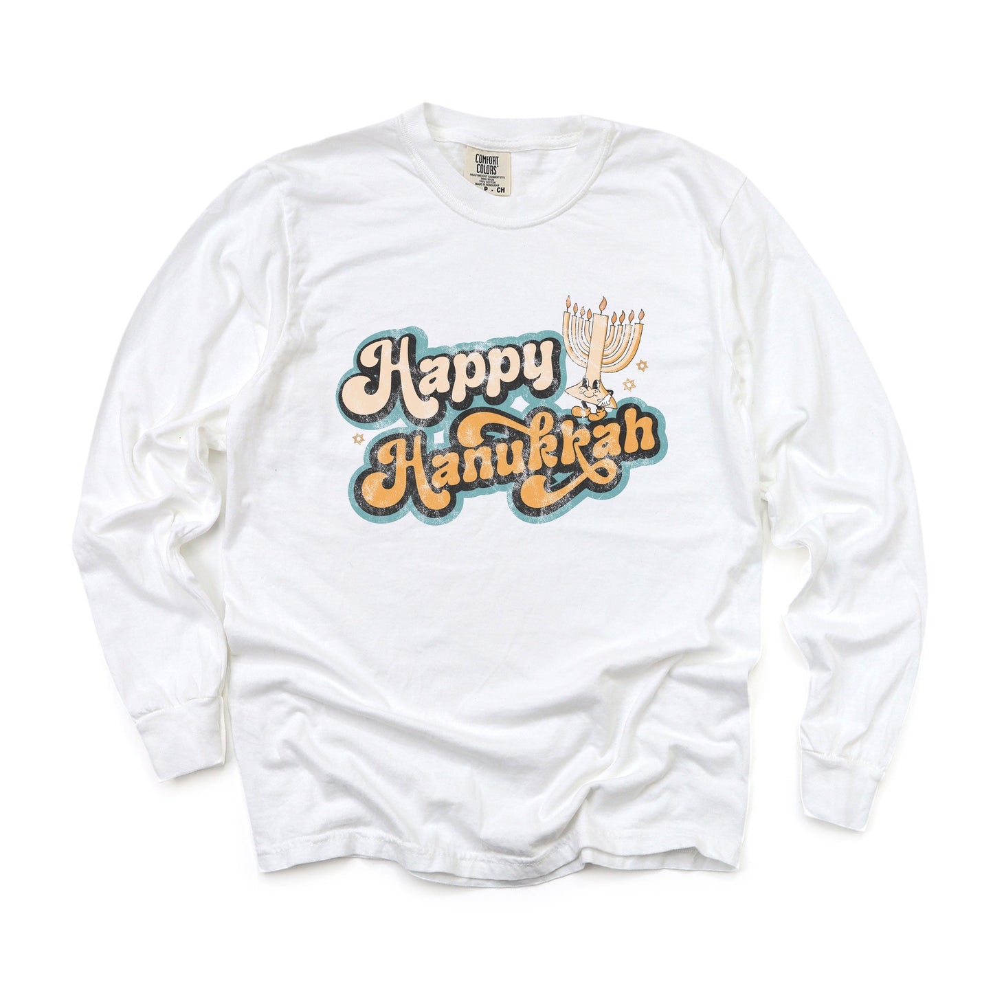 Retro Happy Hanukkah Distressed | Garment Dyed Long Sleeve