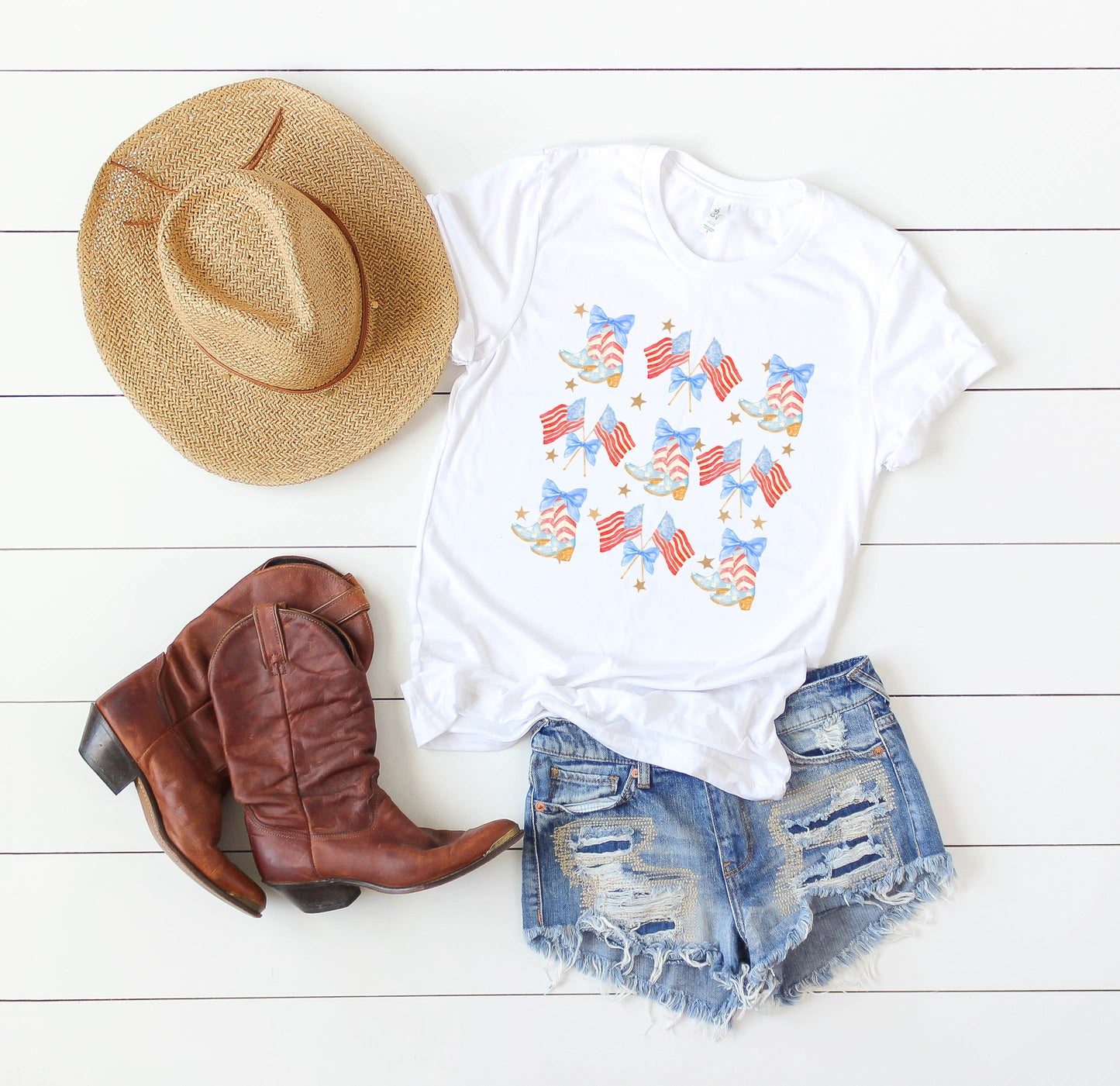 Coquette Patriotic Cowgirl Boots Chart | Short Sleeve Graphic Tee