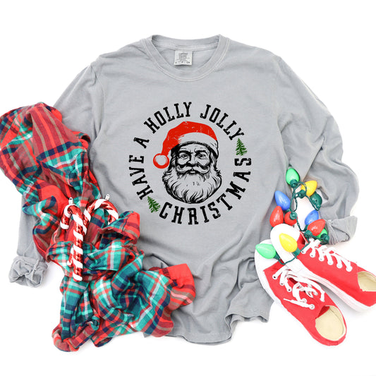 Holly Jolly Santa | Garment Dyed Long Sleeve