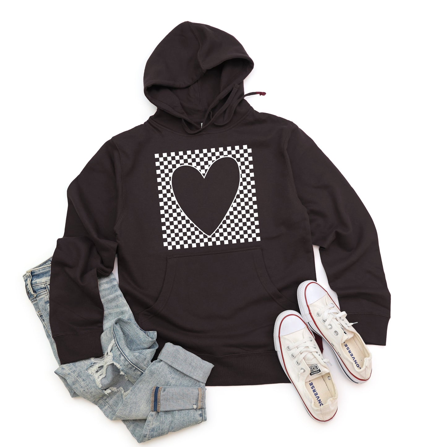 Checkered Heart Cut Out | Hoodie