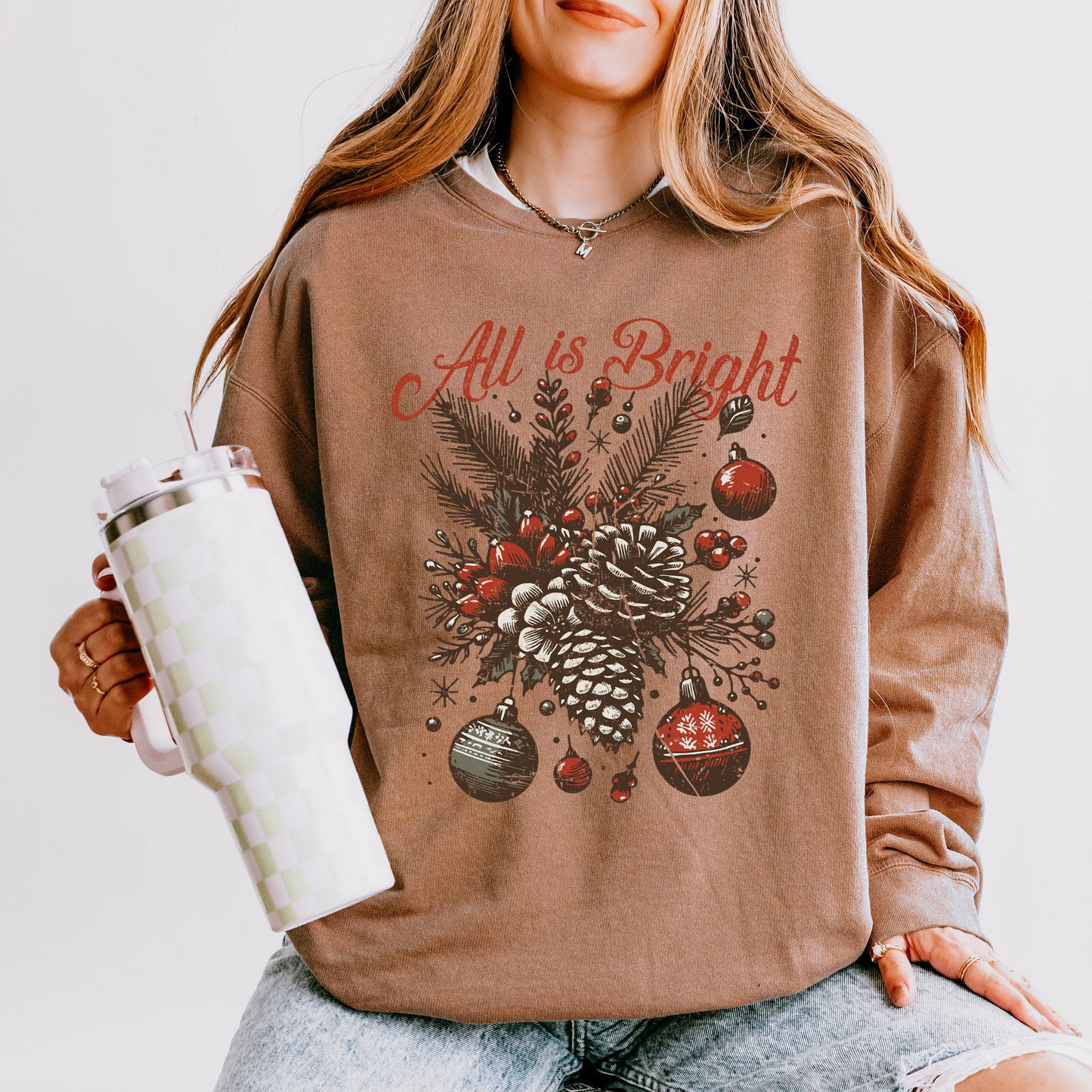 All Is Bright Pinecone | Lightweight Garment Dyed Sweatshirt