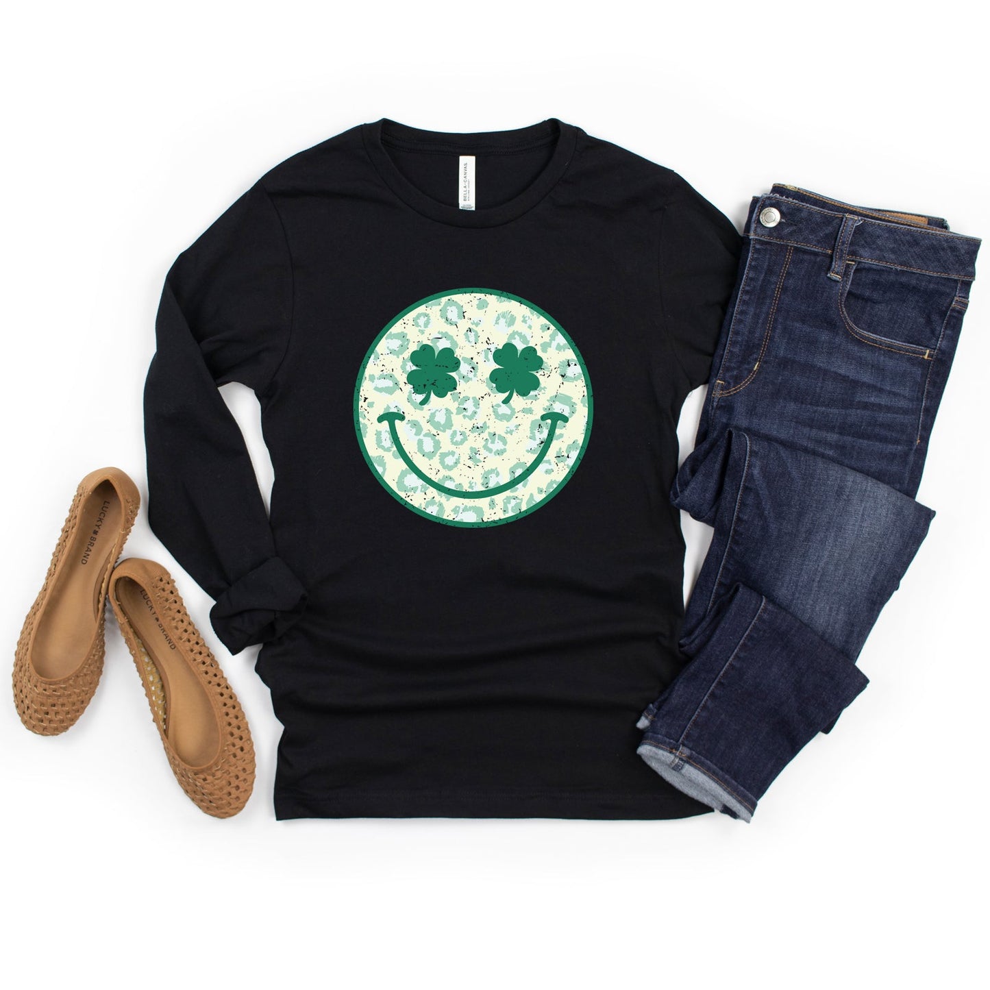 Clover Leopard Smiley Face | Long Sleeve Crew Neck