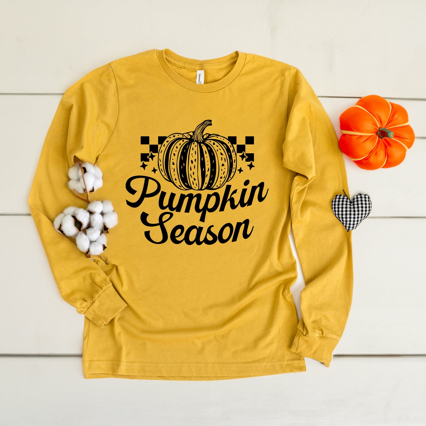 Checkered Pumpkin Season Cursive | Long Sleeve Crewneck