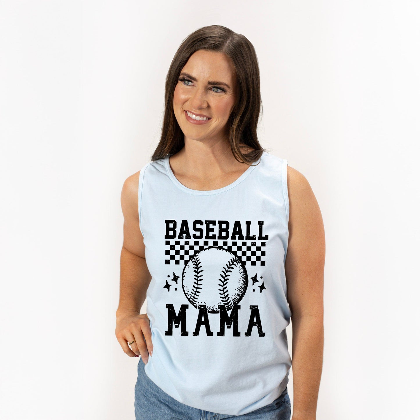 Checkered Baseball Mama | Garment Dyed Tank