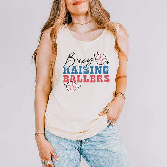 Busy Raising Ballers Baseball Colorful | Garment Dyed Tank