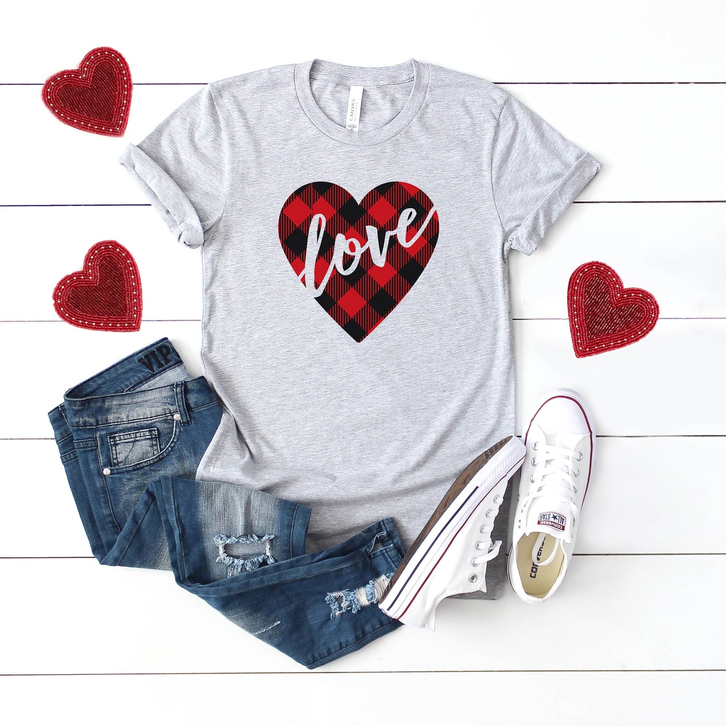 Buffalo Plaid Love Heart | Short Sleeve Graphic Tee