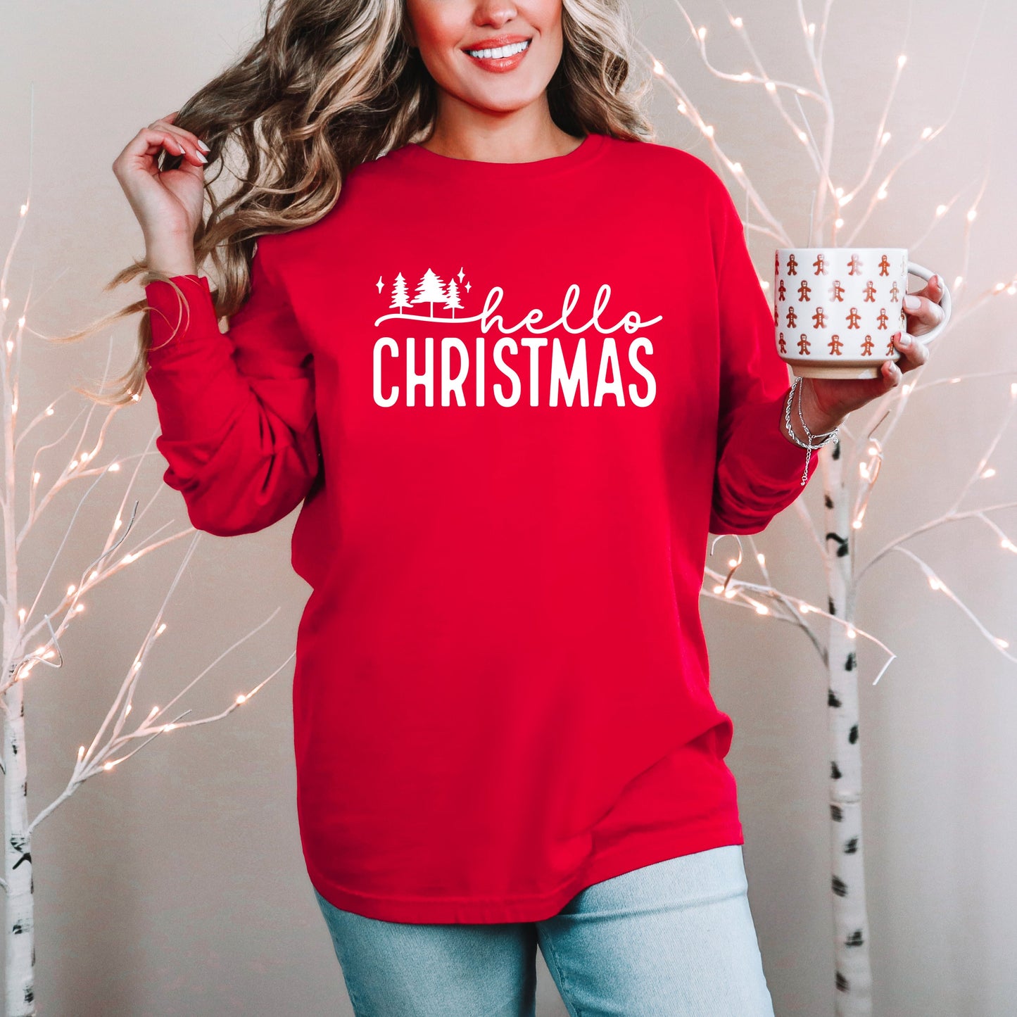 Hello Christmas Trees | Garment Dyed Long Sleeve