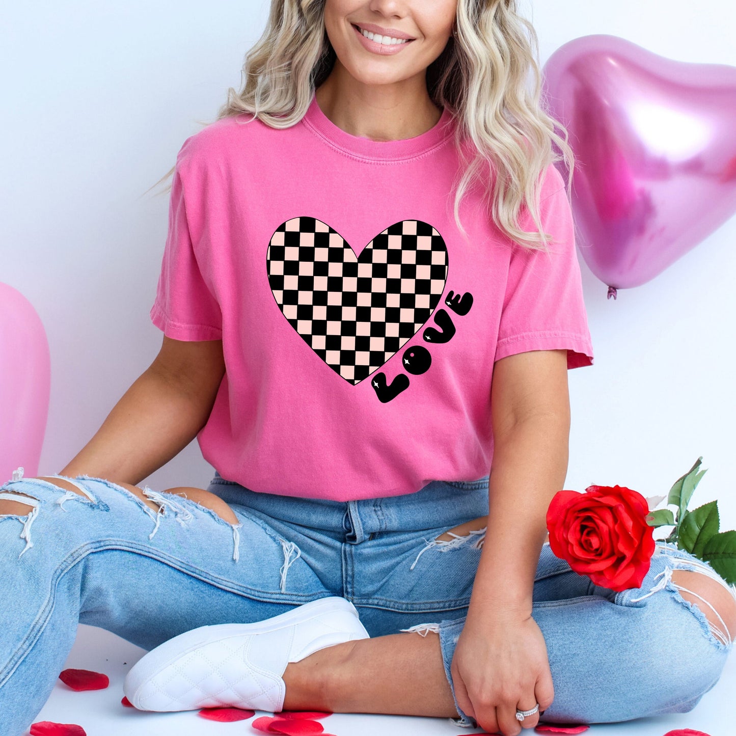 Checkered Heart Black | Garment Dyed Tee