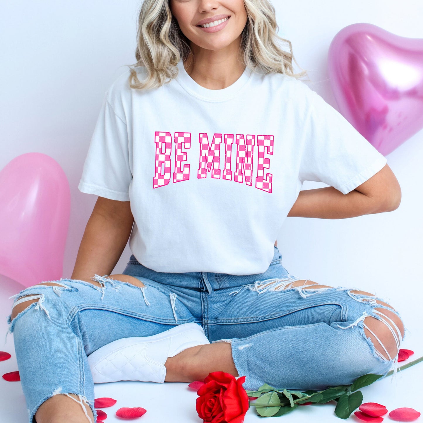 Be Mine Distressed Checkered | Garment Dyed Tee