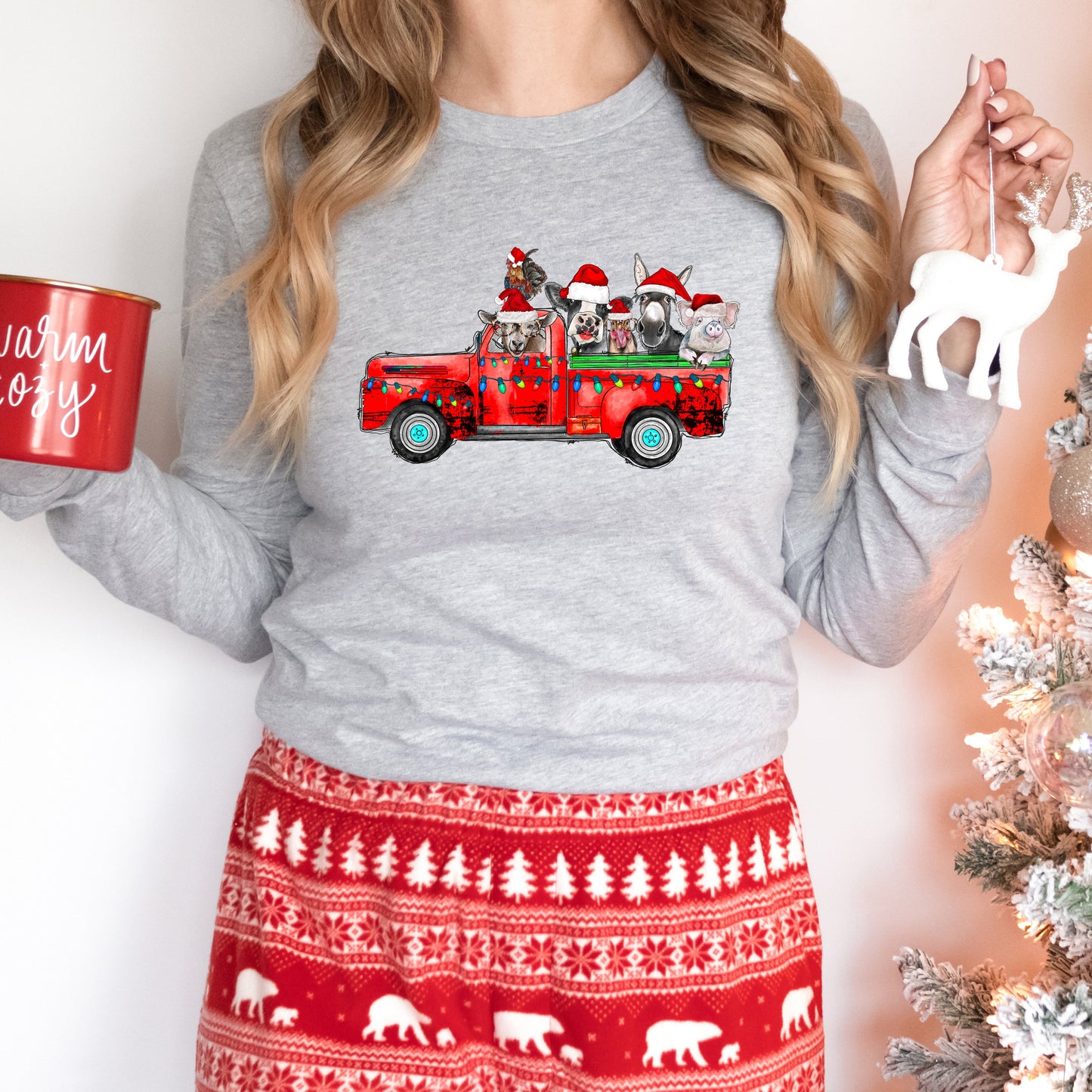 Farm Animals Christmas Truck | Long Sleeve Crew Neck