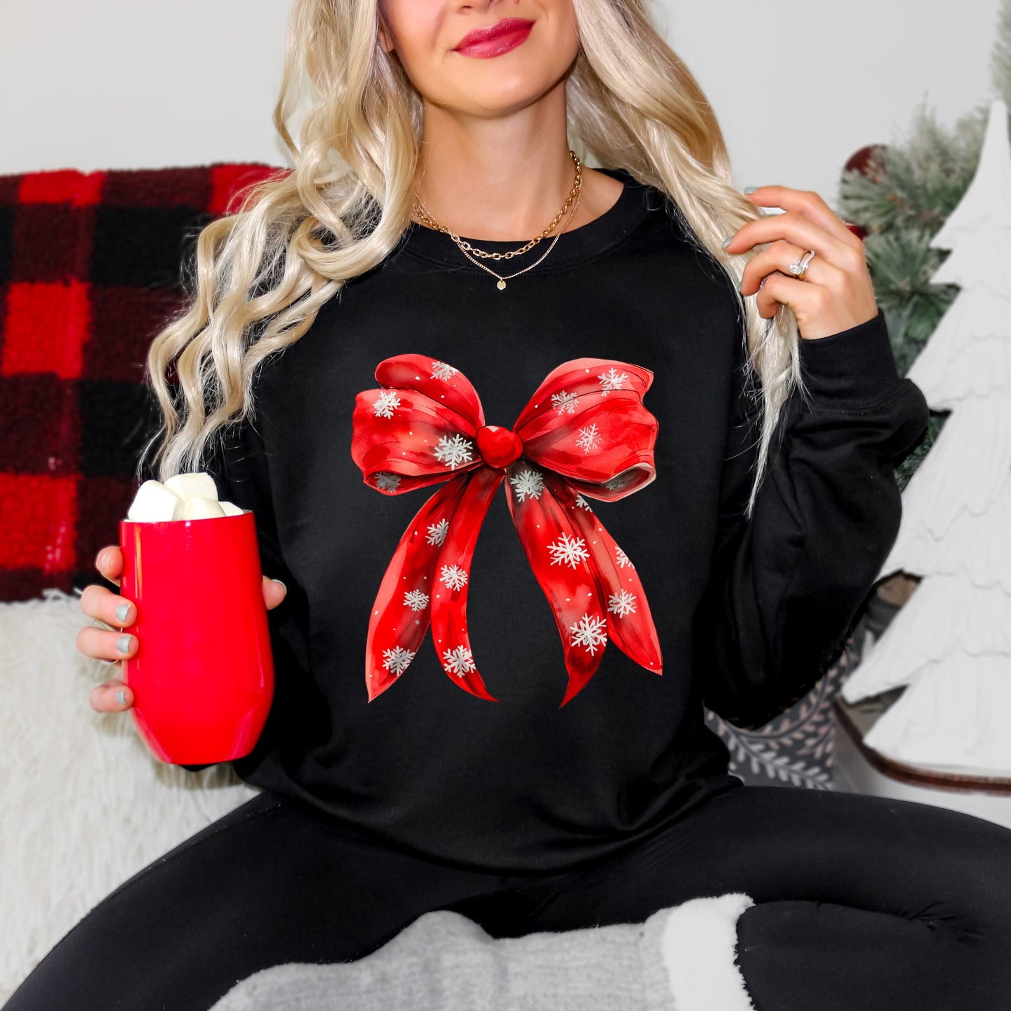 Coquette Christmas Snowflake Bow | Sweatshirt