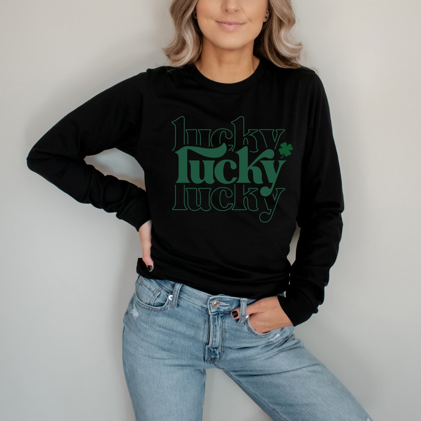 Lucky Clover Stacked | Long Sleeve Crew Neck