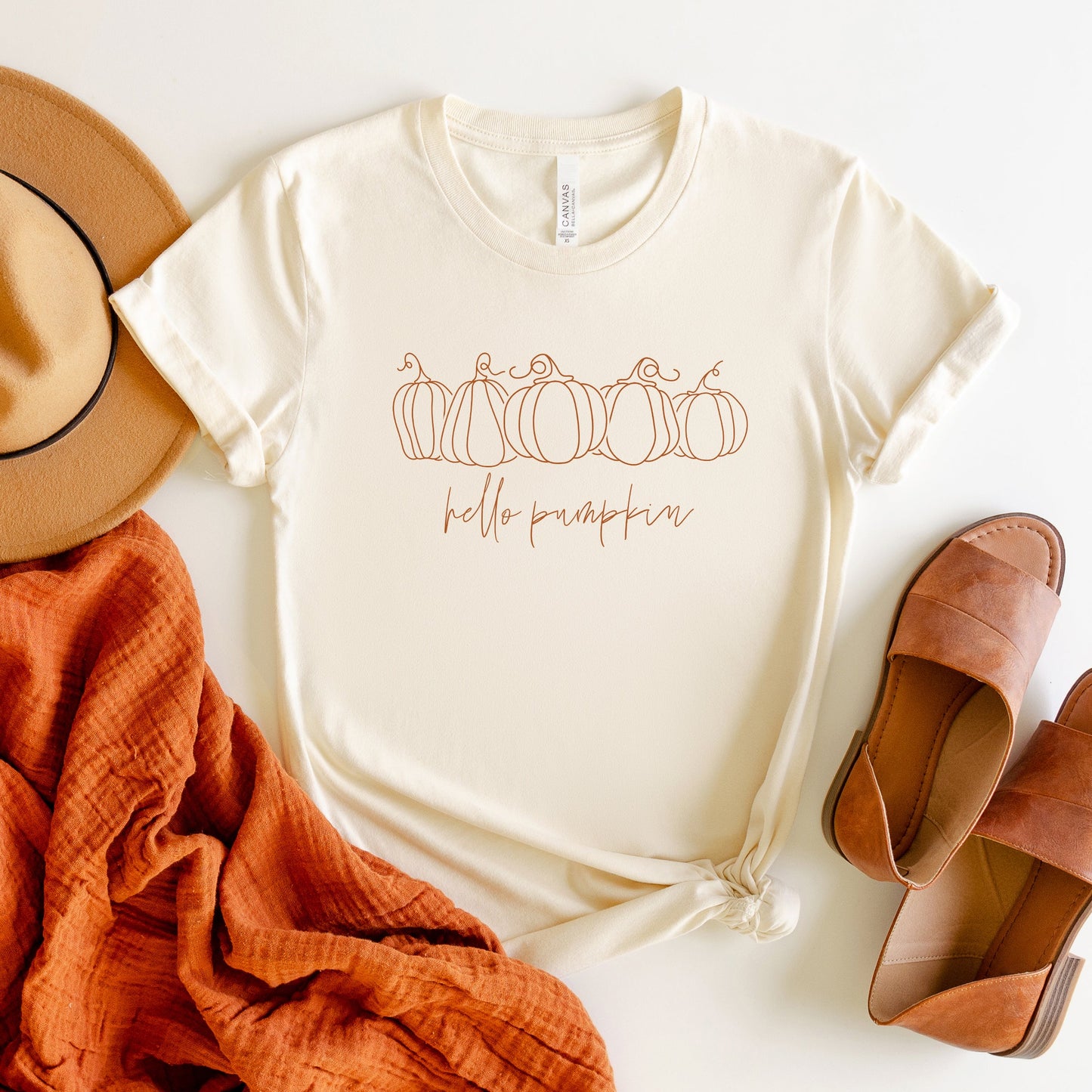 Hand Drawn Hello Pumpkin | Short Sleeve Graphic Tee