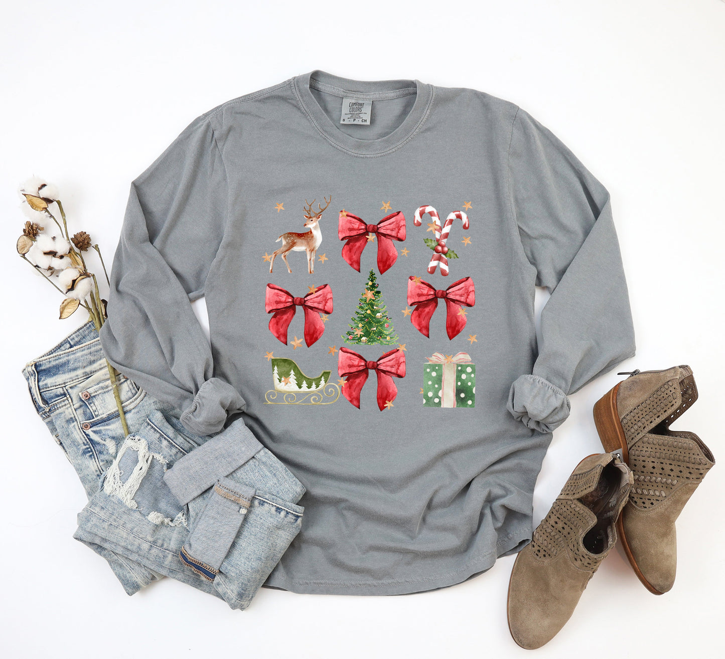 Coquette Christmas Collage | Garment Dyed Long Sleeve