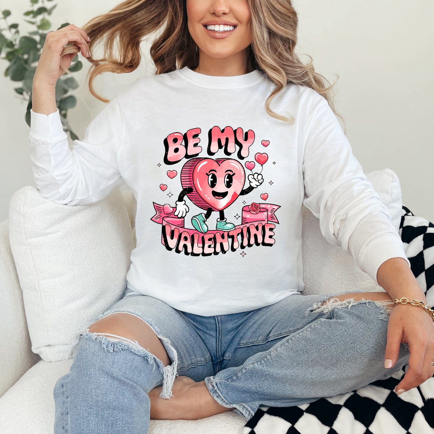 Be My Valentine Cartoon | Garment Dyed Long Sleeve