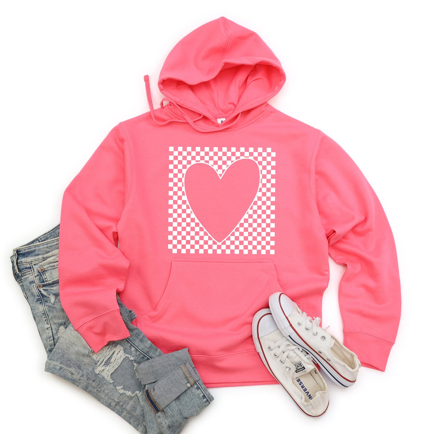 Checkered Heart Cut Out | Hoodie