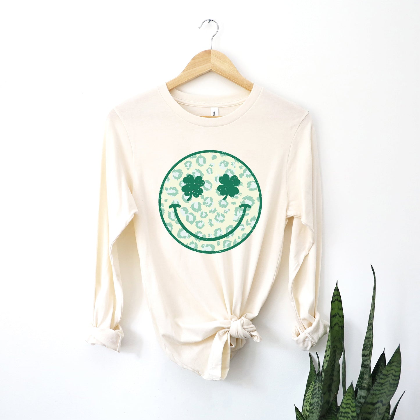 Clover Leopard Smiley Face | Long Sleeve Crew Neck