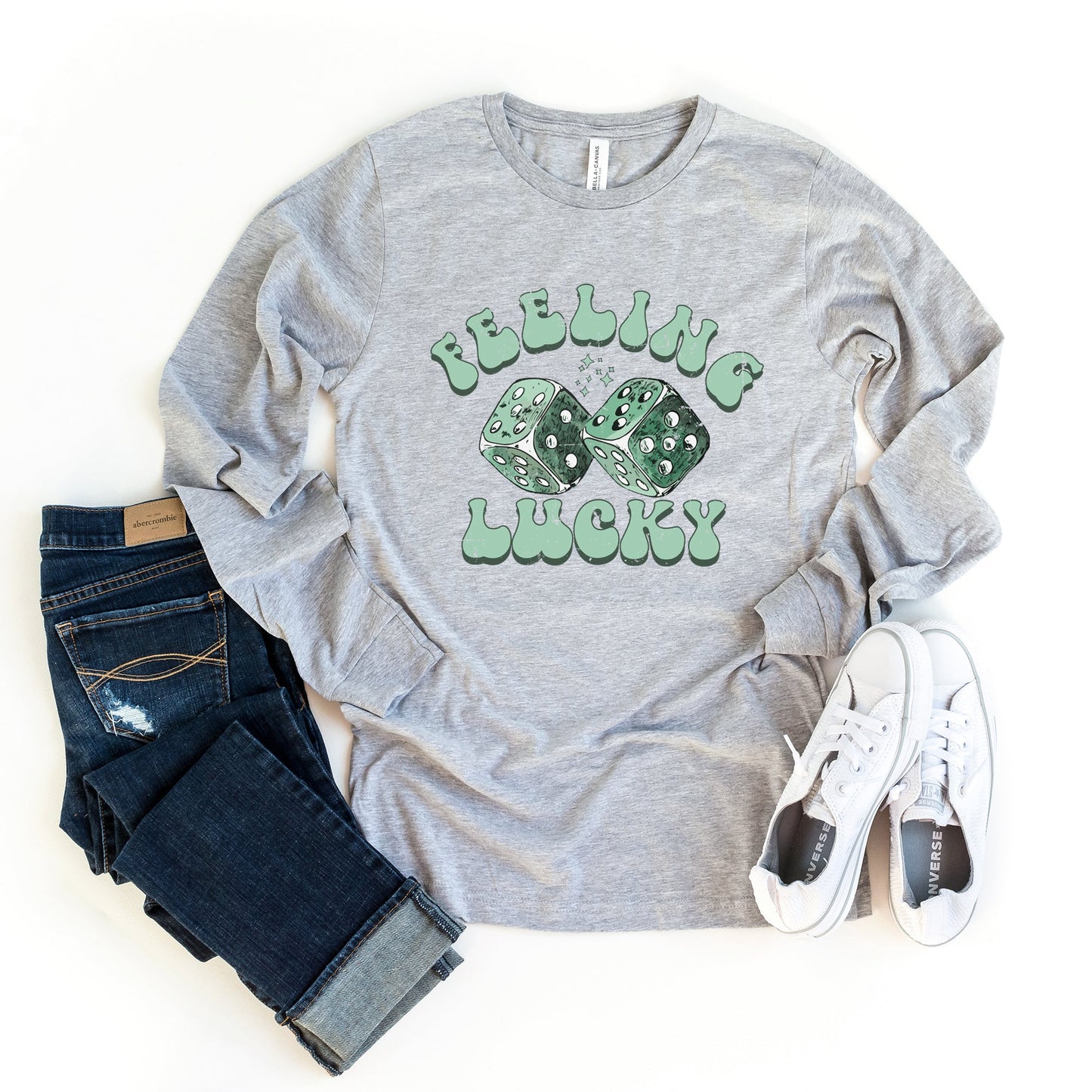 Green Dice Feeling Lucky | Long Sleeve Crew Neck