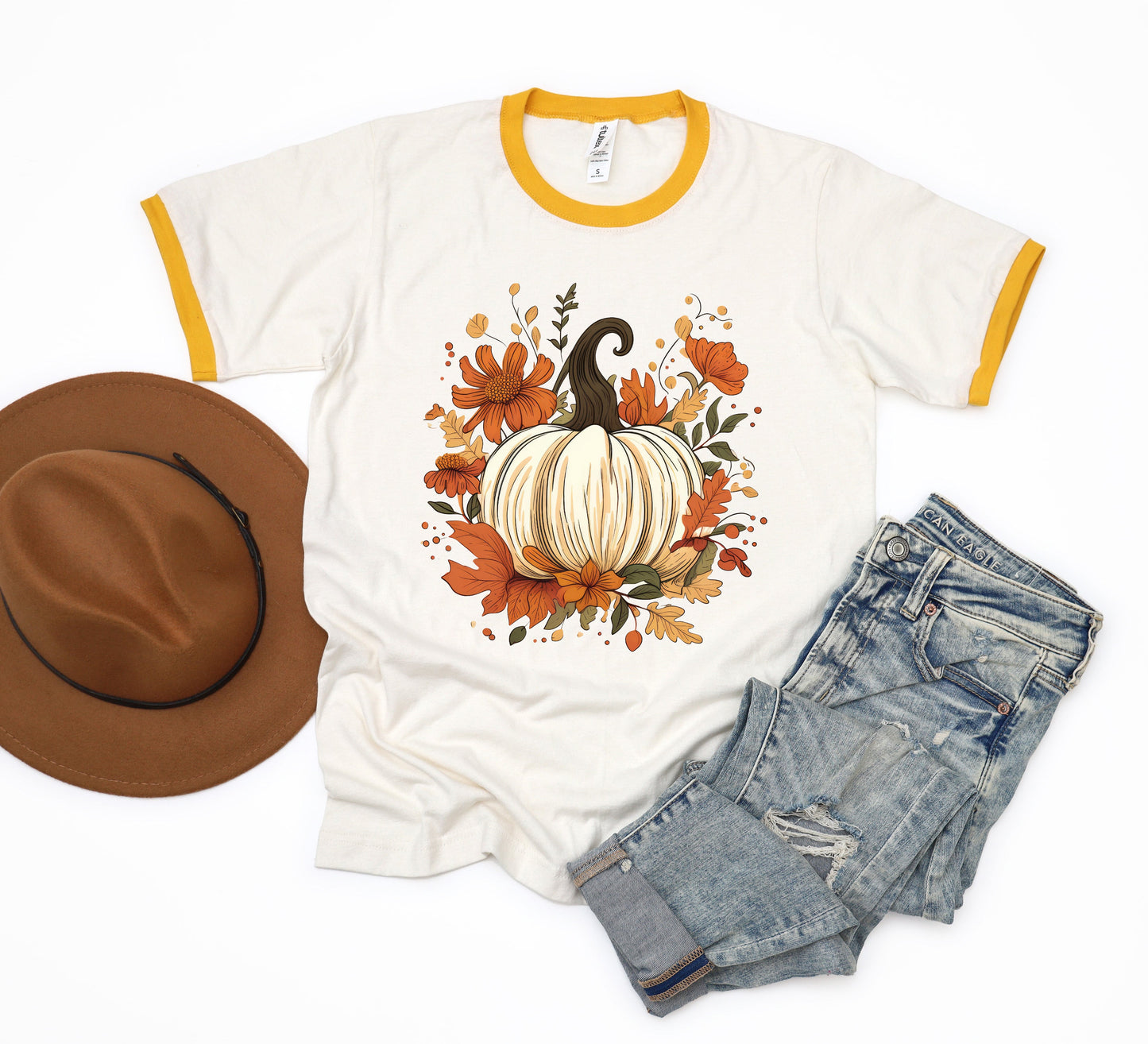 Fall Pumpkin Floral | Ringer Tee