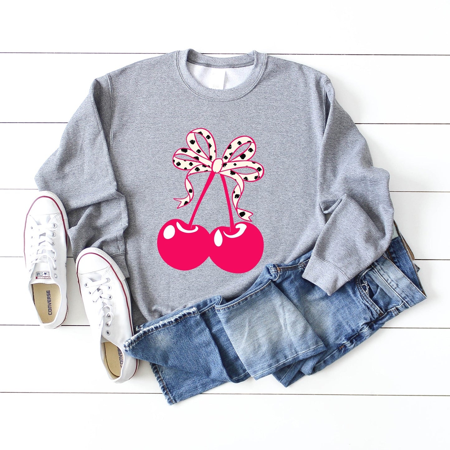 Coquette Cherries Spotted Bow | Sweatshirt