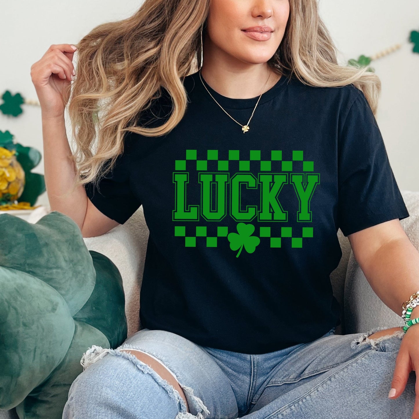 Checkered Lucky Shamrock | Short Sleeve Graphic Tee