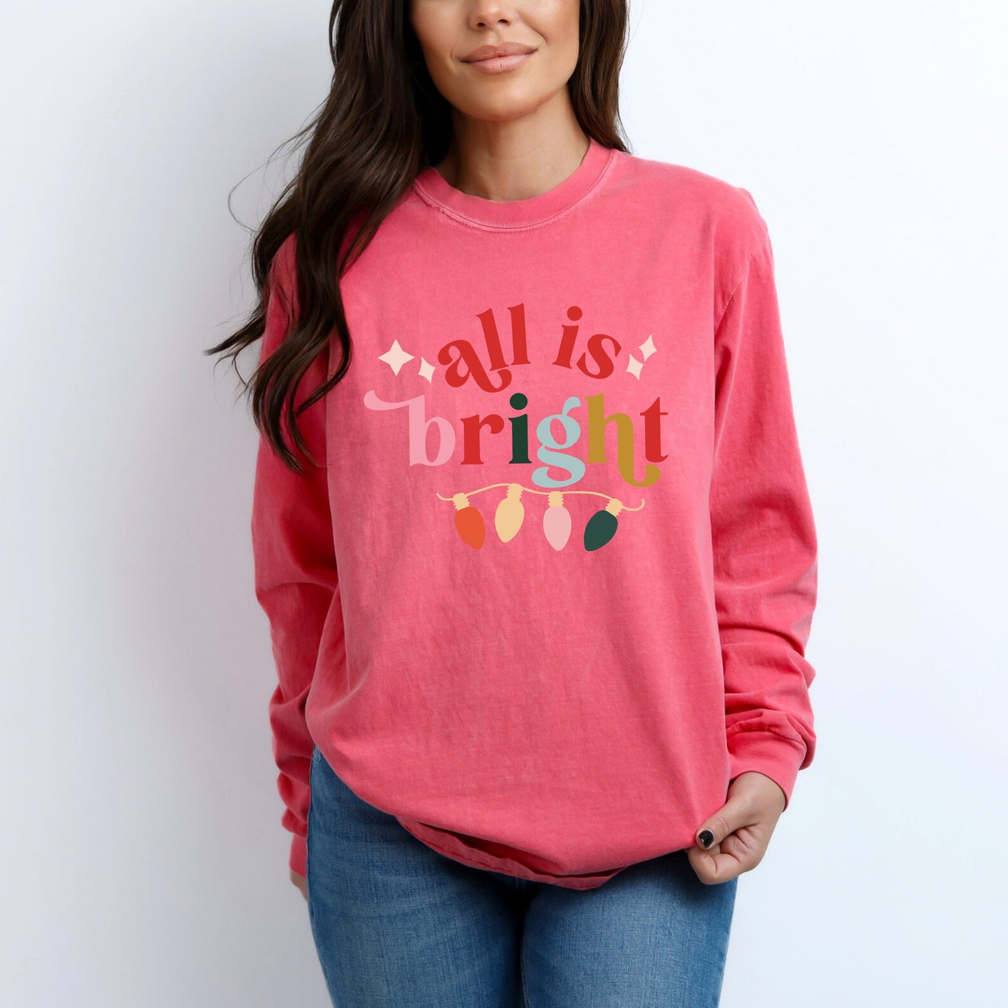 All Is Bright Christmas Lights | Garment Dyed Long Sleeve