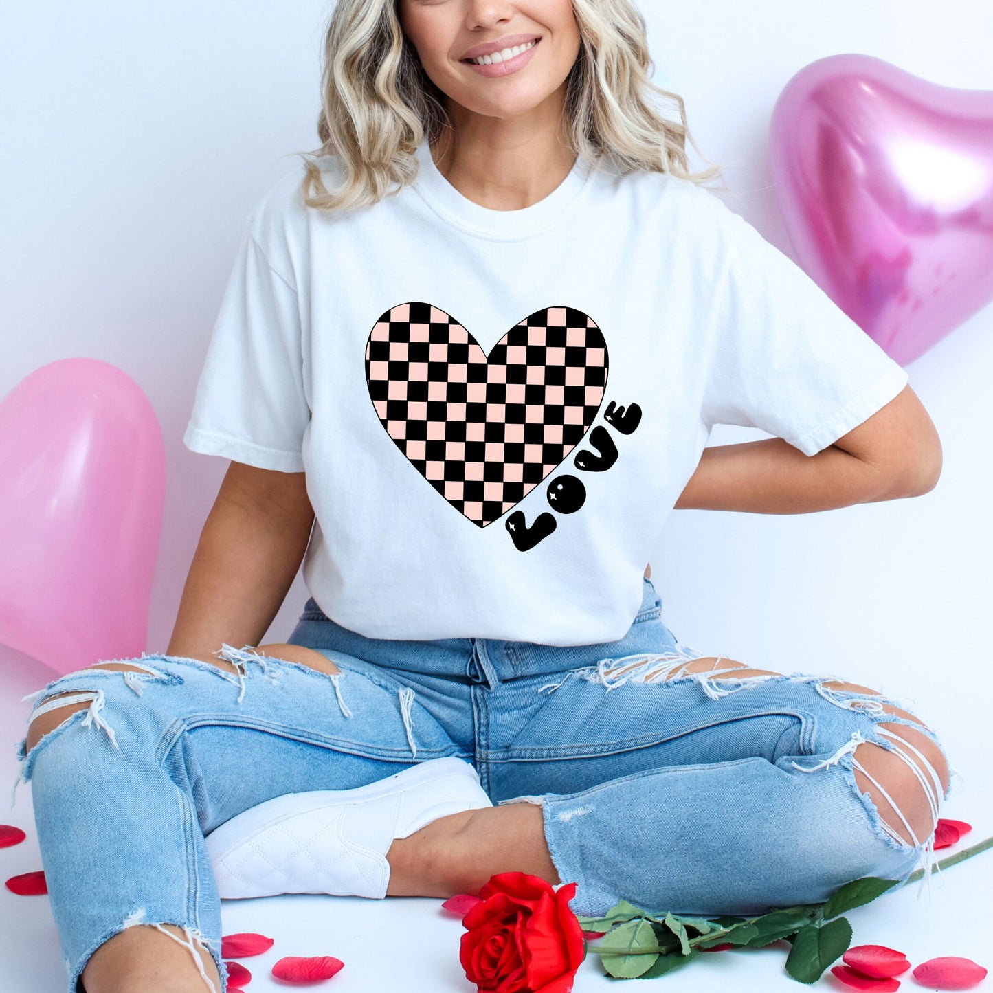 Checkered Heart Black | Garment Dyed Tee