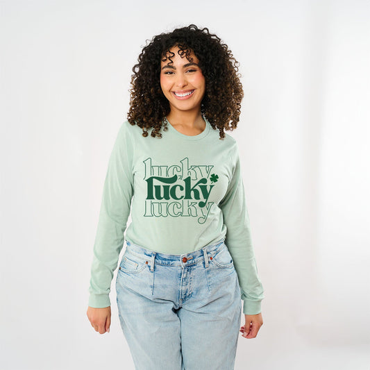 Lucky Clover Stacked | Long Sleeve Crew Neck