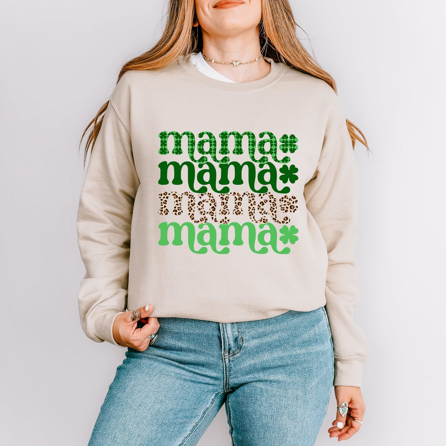 Lucky Mama Plaid and Leopard Stacked | Sweatshirt