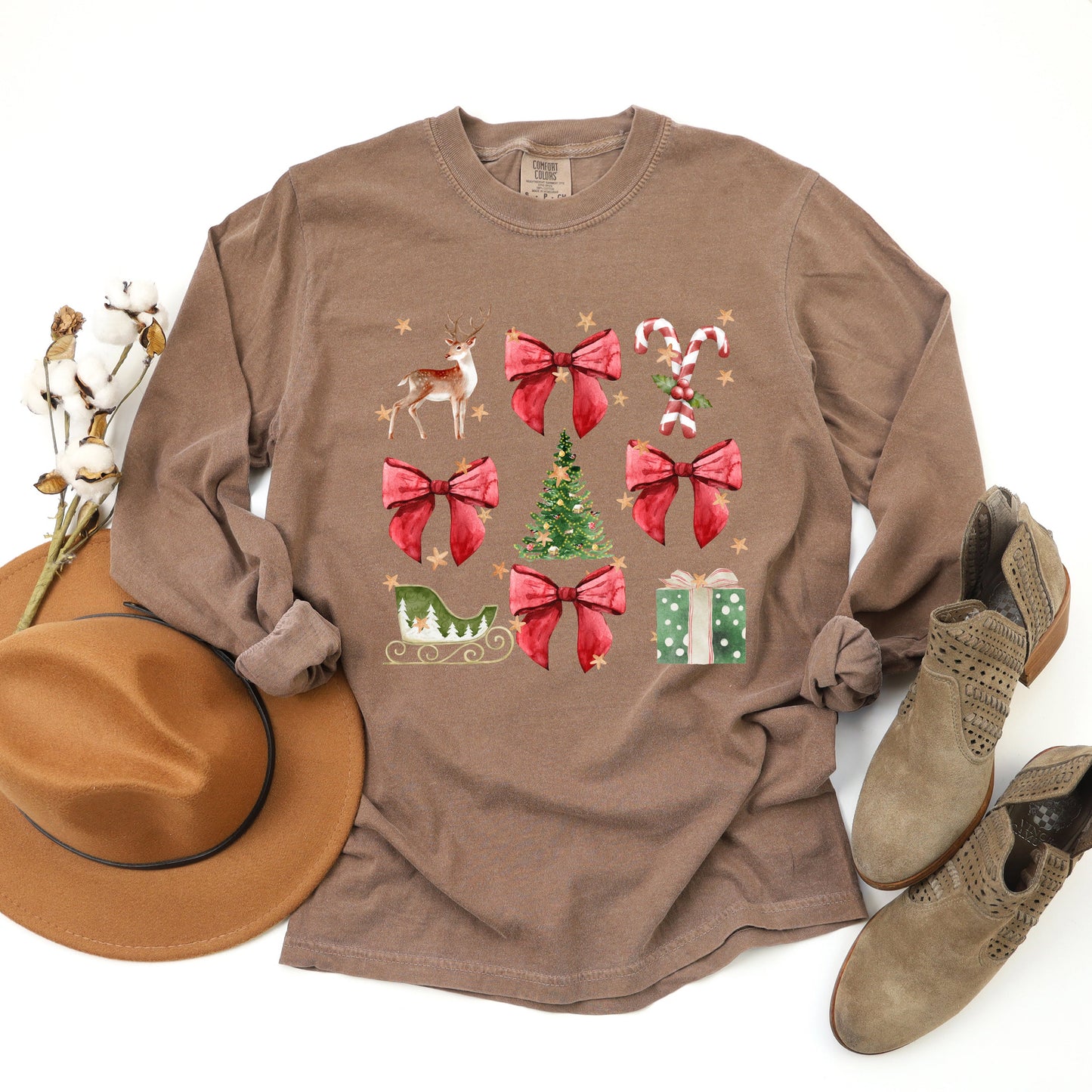 Coquette Christmas Collage | Garment Dyed Long Sleeve