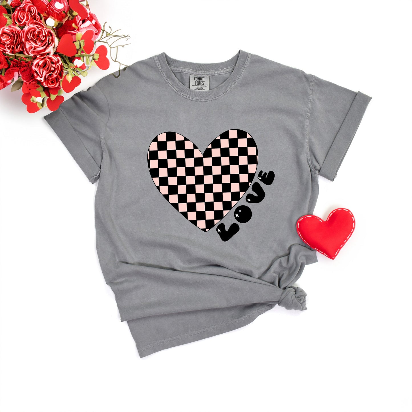 Checkered Heart Black | Garment Dyed Tee