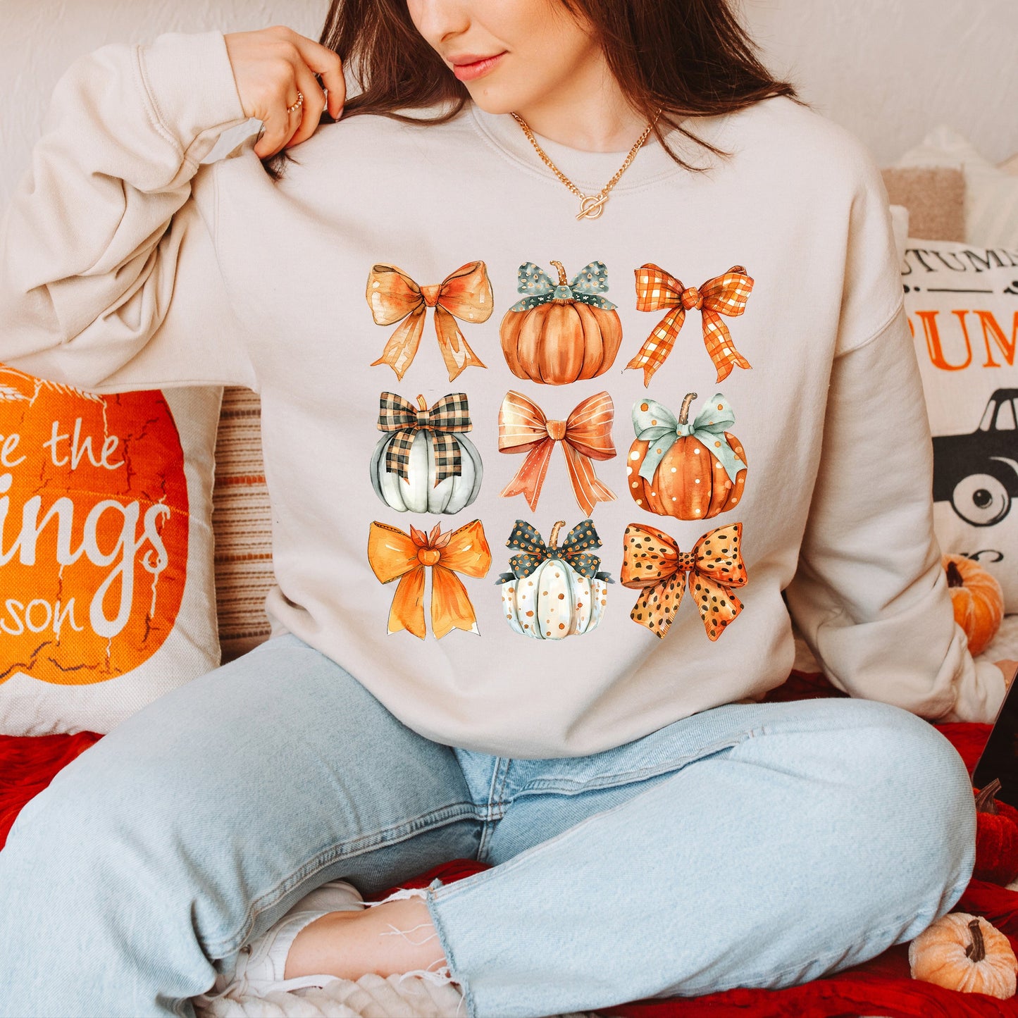 Coquette Fall Pumpkin and Bows | Sweatshirt