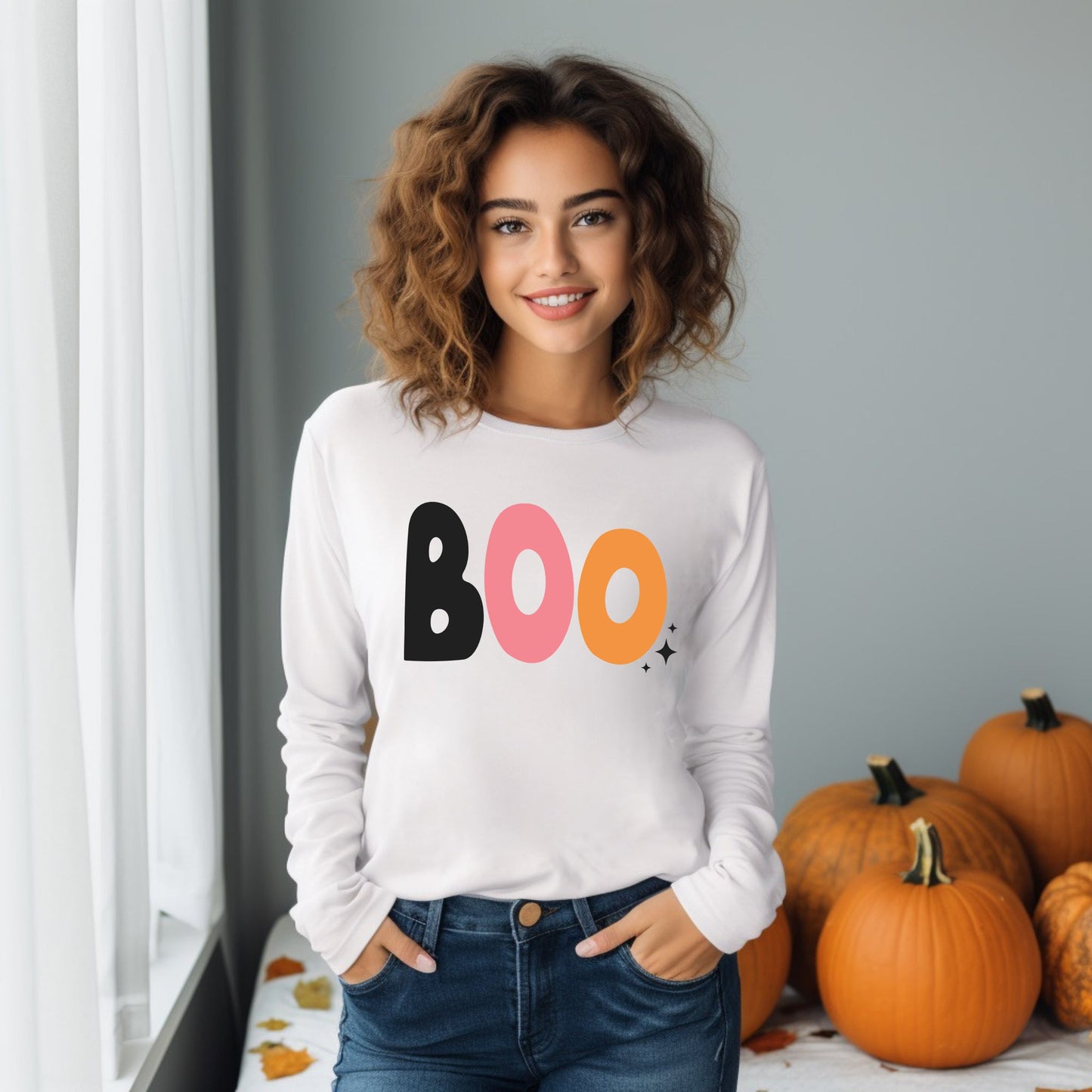 Boo Colorful Stars | Long Sleeve Crew Neck