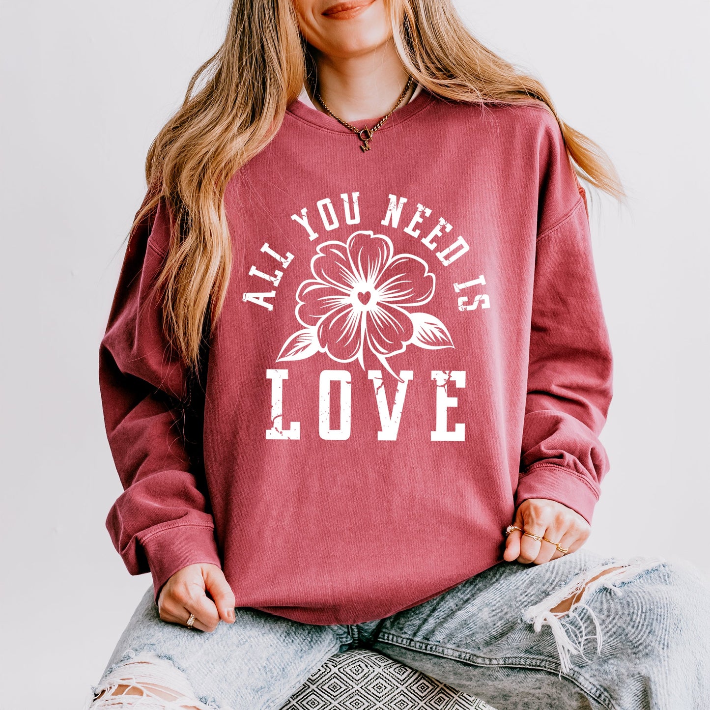 All You Need Is Love Flower | Lightweight Garment Dyed Sweatshirt