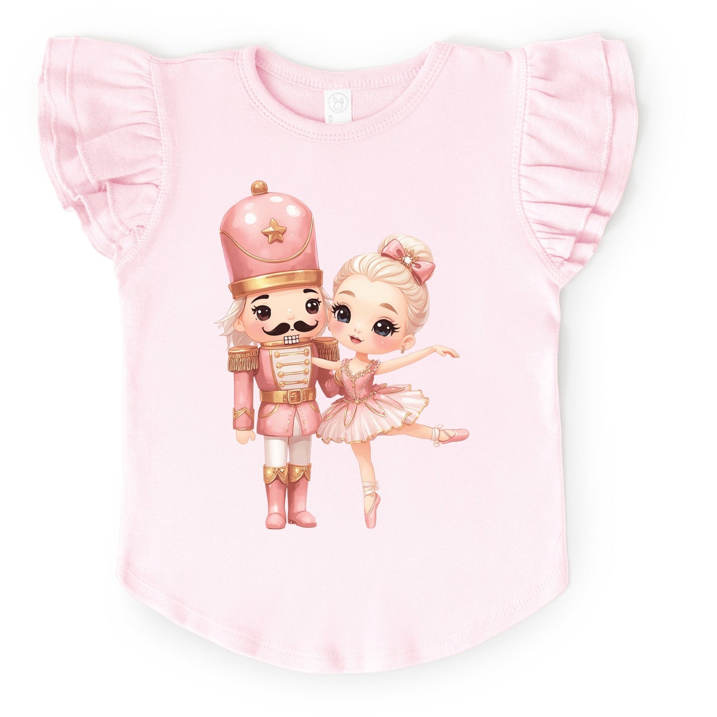 Pink Nutcracker Ballerina - Flutter Sleeve Graphic T-Shirt