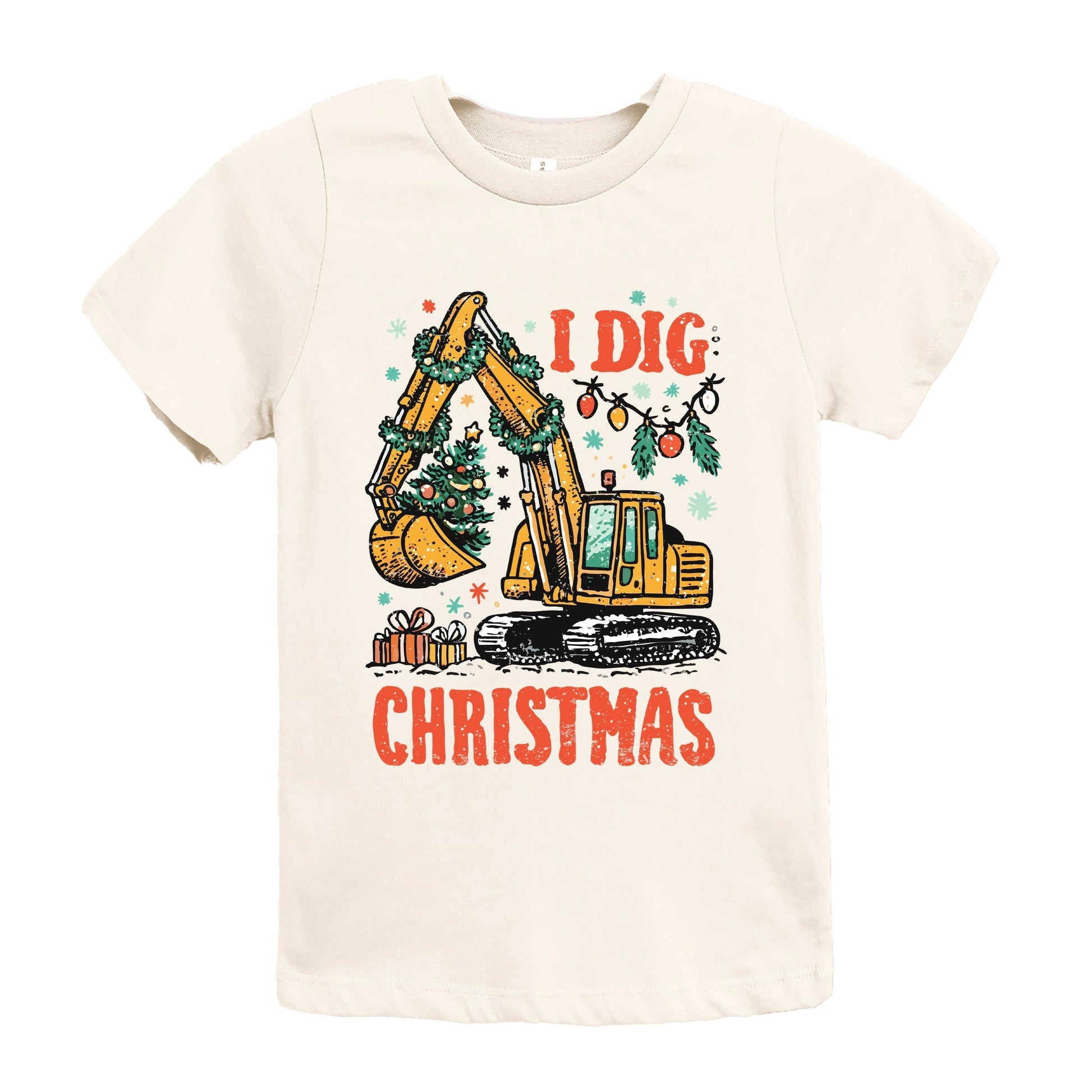 I Dig Christmas Excavator - Youth Short Sleeve Graphic T-Shirt and Toddler Short Sleeve Graphic T-Shirt