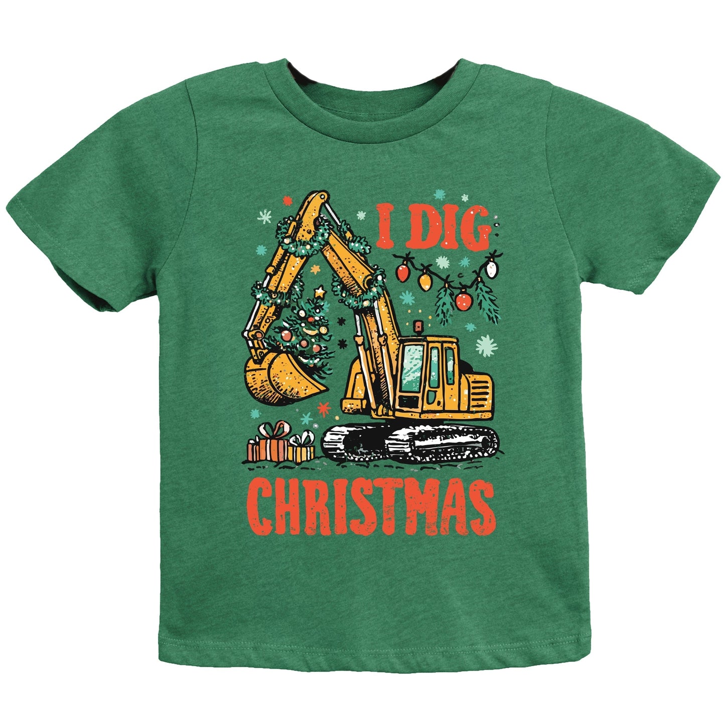 I Dig Christmas Excavator - Youth Short Sleeve Graphic T-Shirt and Toddler Short Sleeve Graphic T-Shirt